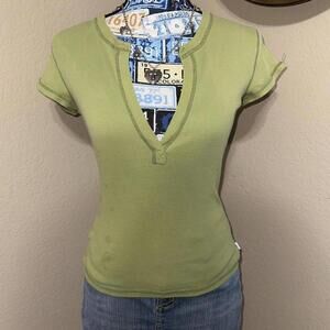 Y2K vintage Abercrombie & Fitch green v neck ribbed fitted tshirt